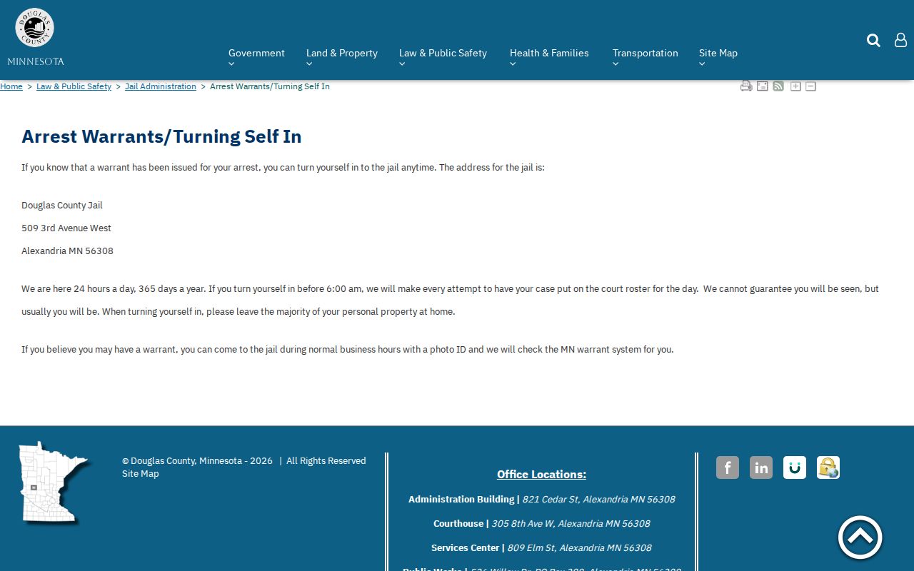 Douglas County self-surrender instructions page relevant to a Douglas County bench warrant