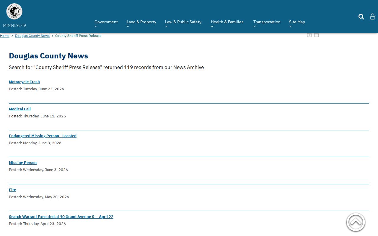 Douglas County sheriff press release archive relevant to Douglas County outstanding warrants