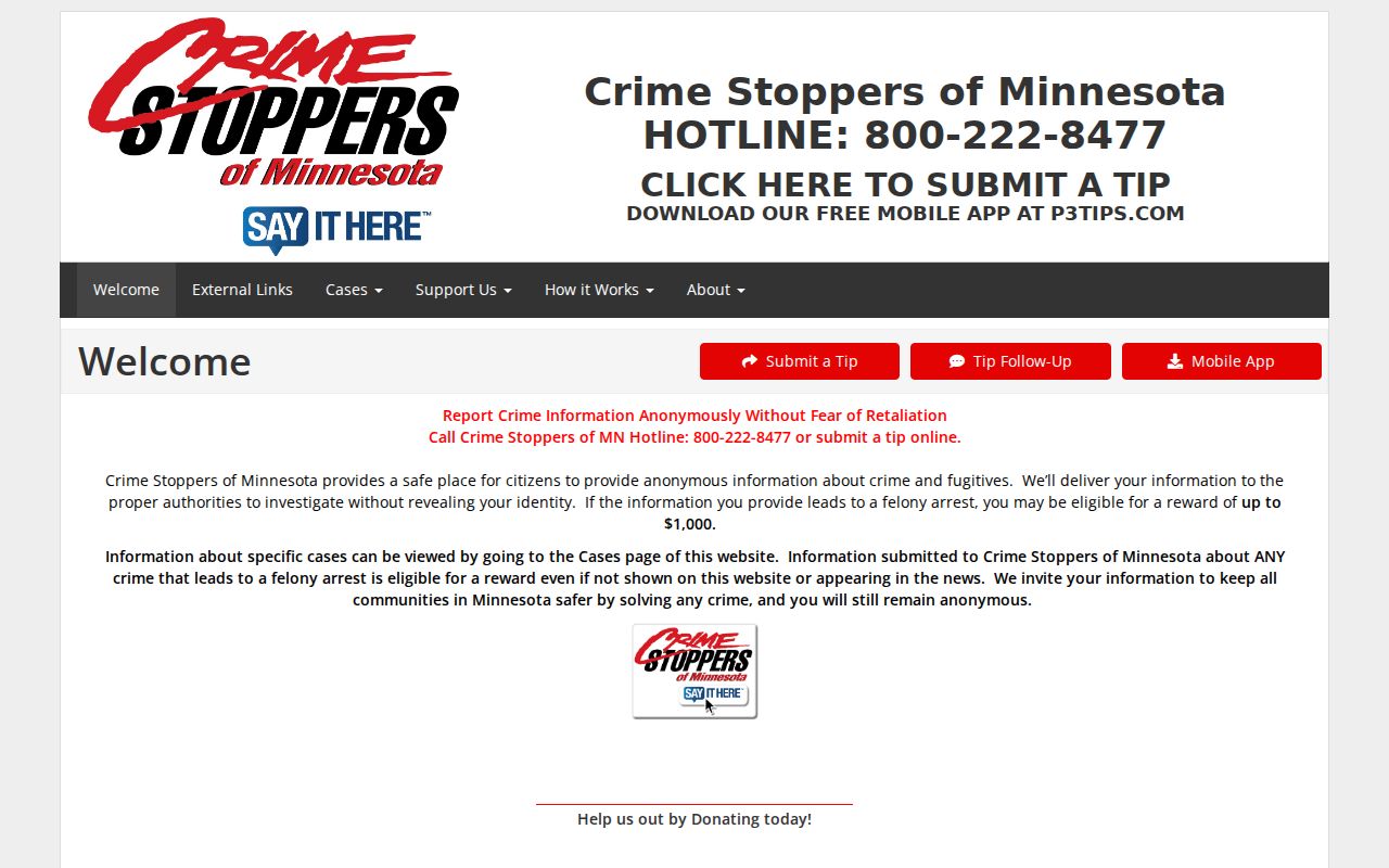 Statewide Crime Stoppers anonymous tip interface relevant to the Douglas County most wanted list